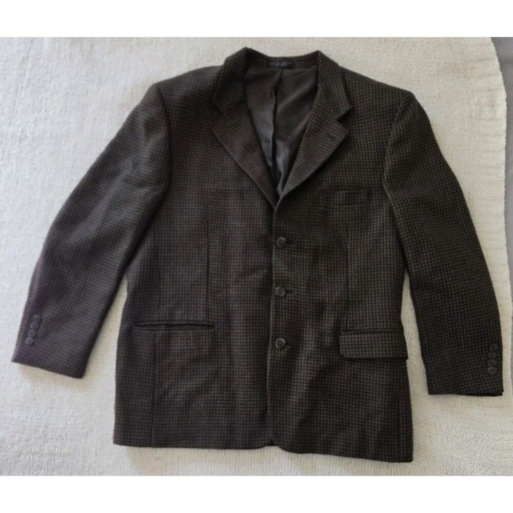 100% Wool Blazer Sz 44R Brown Houndstooth Albert Nipon